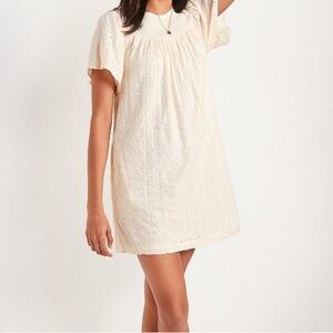 Flutter-Sleeve Smocked Embroidered Mini Shift Dress